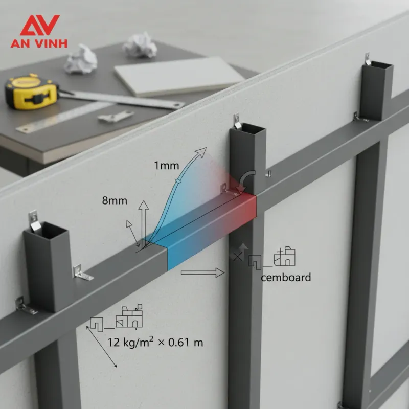 Ứng dụng trọng lượng tấm cemboard để tính tải trọng và bố trí hệ khung xương