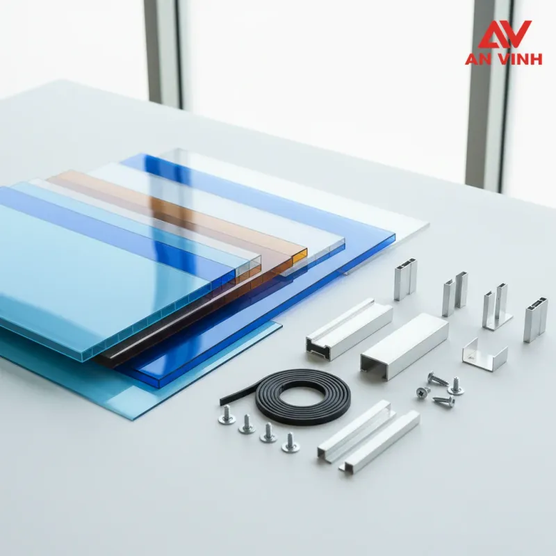 Báo giá tấm poly màu và dự toán phụ kiện tại Vật liệu An Vinh