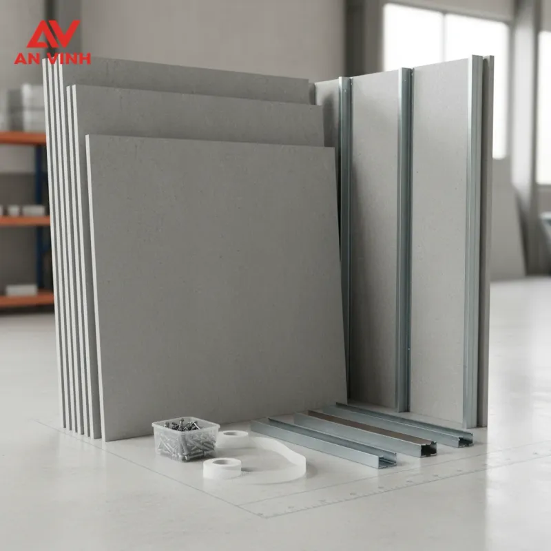 Định mức tấm cemboard làm vách ngăn và phụ kiện đi kèm
