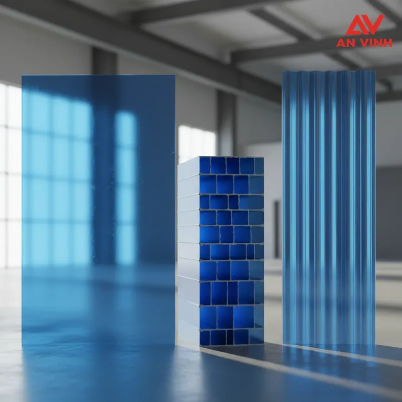 Bảng quy cách và đơn vị tính tham khảo cho Tấm poly màu xanh hồ